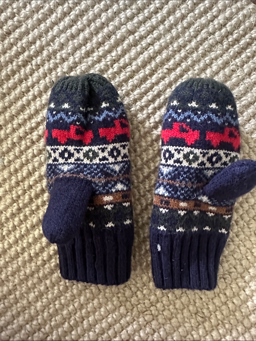GAP Navy Knit Mittens with Red Reindeer Accent